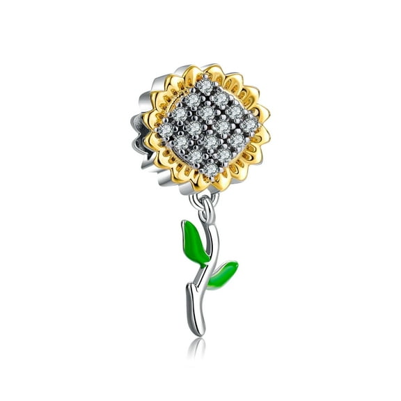 Gold-Plated Sunflower Dangle Charm for Women Moment Bracelet Necklace Pendant