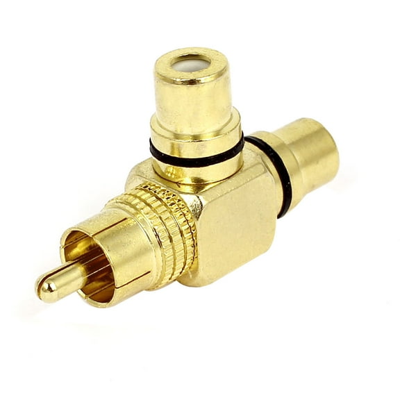 Gold Plated T Shape RCA 1 Male to 2 Female Jack Connector Plug Adapter