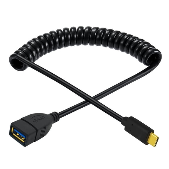 Gold-Plated Telescopic Spring Coiled Cable USB A to Type C OTG Data Cord Rapid Charging Wire Line for External Hard Disk