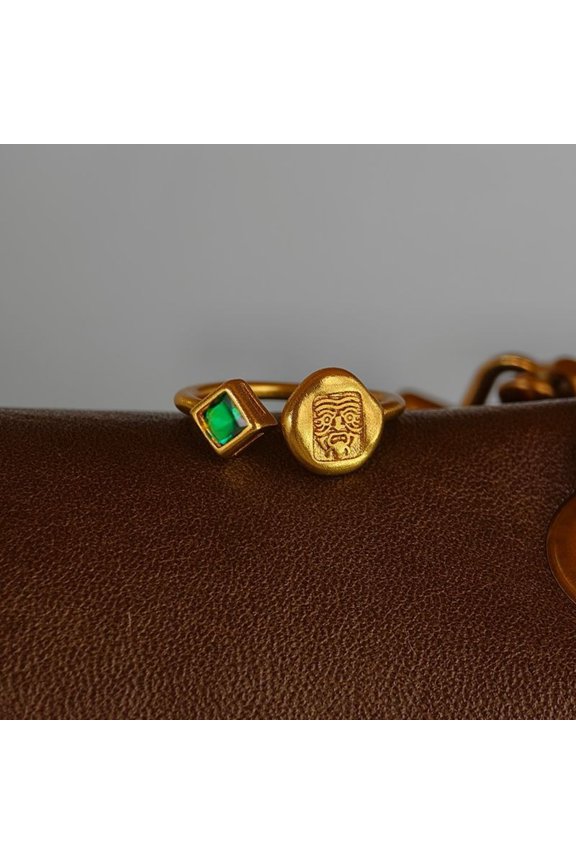 Gold Plated Tibetan Buddhist Ring Jambhala Zhaxi Lhamo Adjustable Open Band Spiritual Jewelry for Men and Women