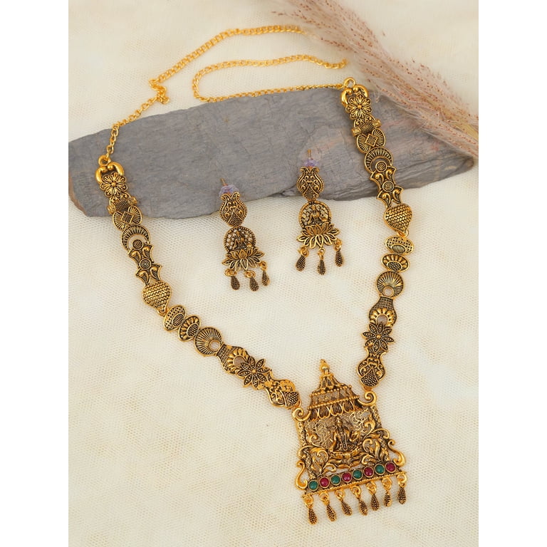 Gold-Plated Traditional Temple Kemp Goddess Laxmi Square Pendant