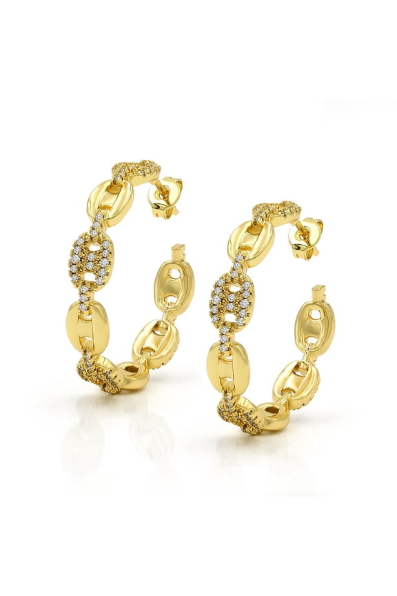 Gold Plated Trendy Micro Pave Mariner Hoop Earring, Giorgio Bergamo