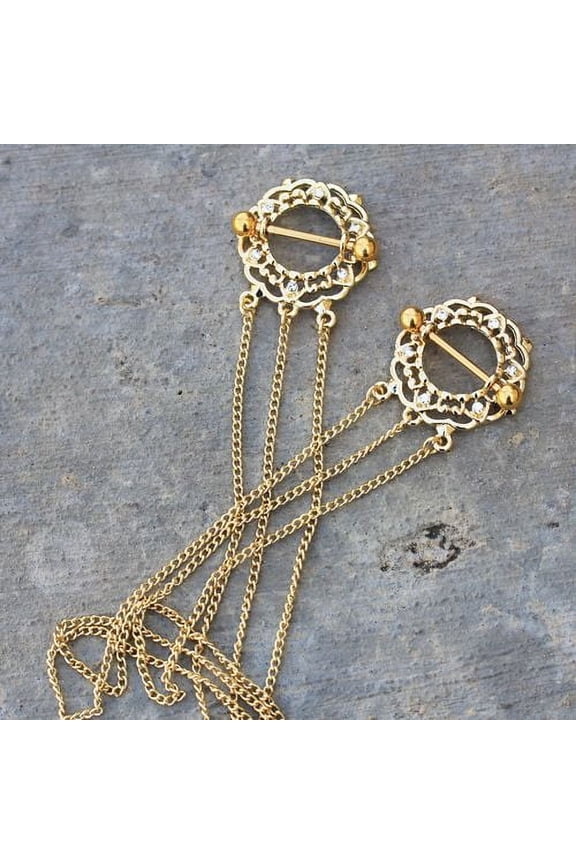 Gold Plated Triple Chain Floral Nipple Shields