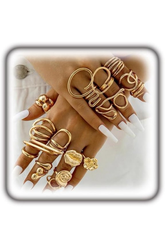 Gold Plated Twisted Geometrical Flower Rings Set for Women,Open Adjustable Teardrop Stack Knuckle Finger Ring Set Punk Party Jewelry Accessories Gifts