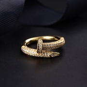 Gold Plated U Shape Nail Ring Korean Style Jewelry Trend Finger Ring Wedding Accessory Nail Art Decoration Gem
