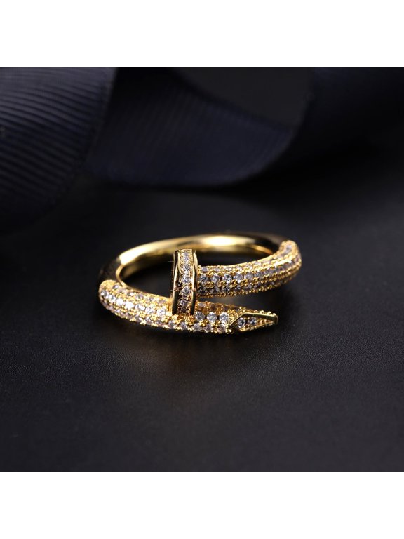 Gold Plated U Shape Nail Ring Korean Style Jewelry Trend Finger Ring Wedding Accessory Nail Art Decoration Gem