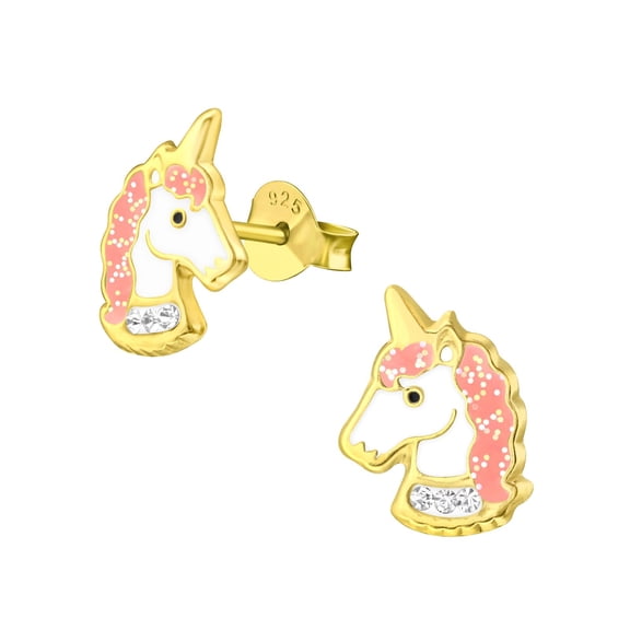 Gold Plated Unicorn 925 Sterling Silver Stud Earrings