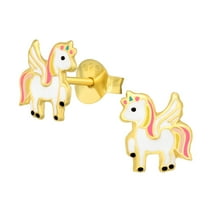 Gold Plated Unicorn Stud Earrings 925 Sterling Silver