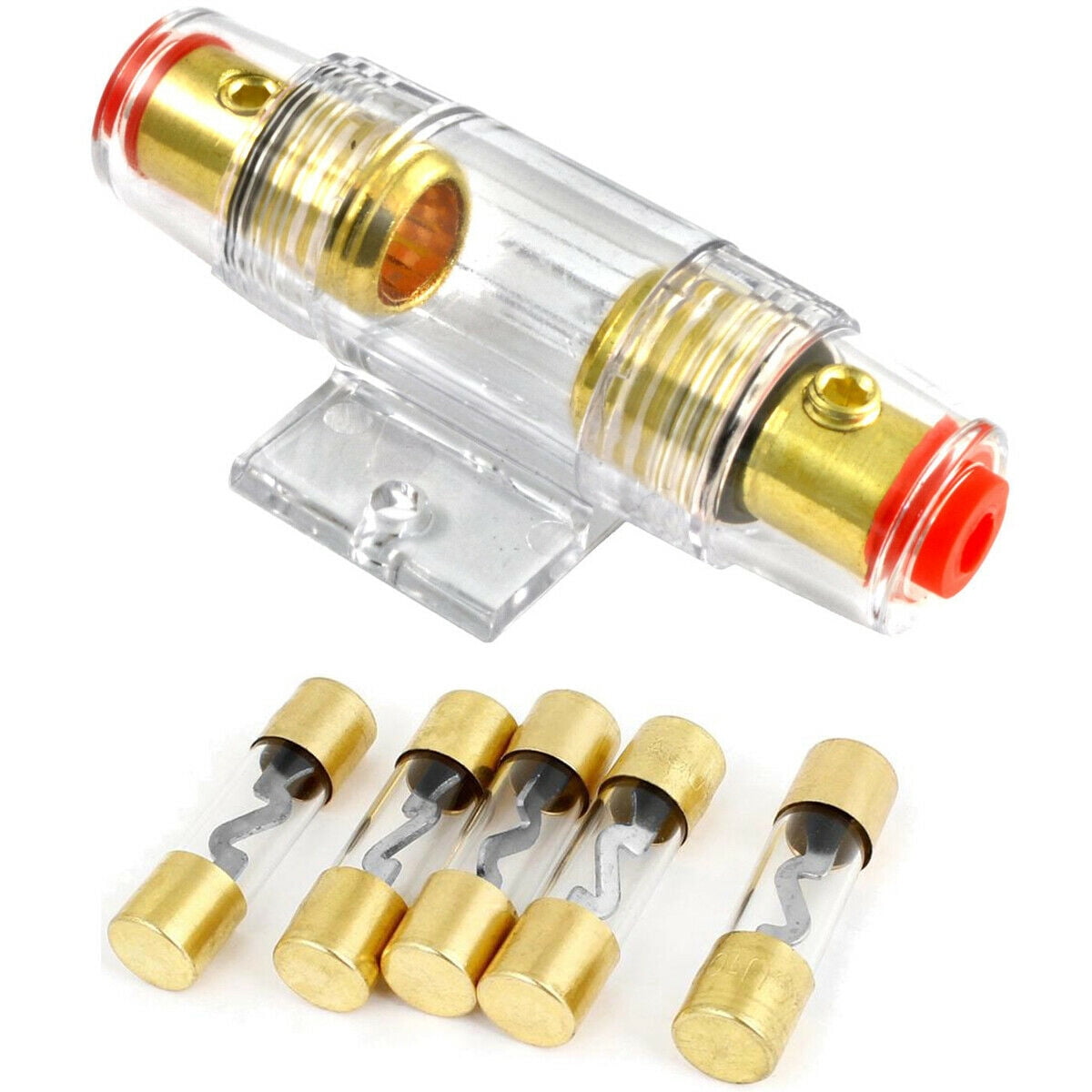 Gold Plated Universal 4 or 8 Gauge Input/Output Inline AGU Fuse Holder with 40 Amp AGU Fuse