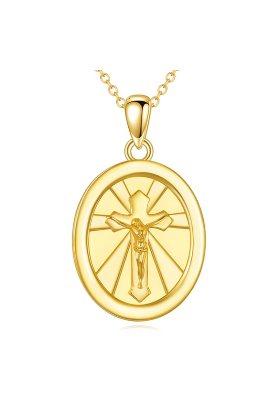 Gold Plated Virgin Mary/Jesus Necklace 925 Sterling Silver Cross Pendant Cross Jewelry Gifts Necklace for Women (Jesus)