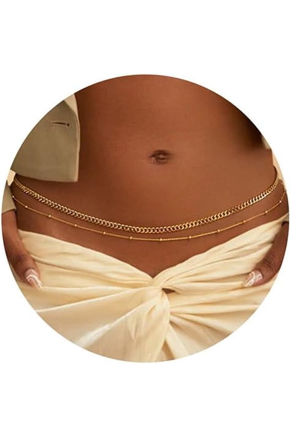 Gold Plated Waist Chains for Women, Gold Layered Belly Body Chain for The Waist Adjustable Sexy Bikini Waist Chain