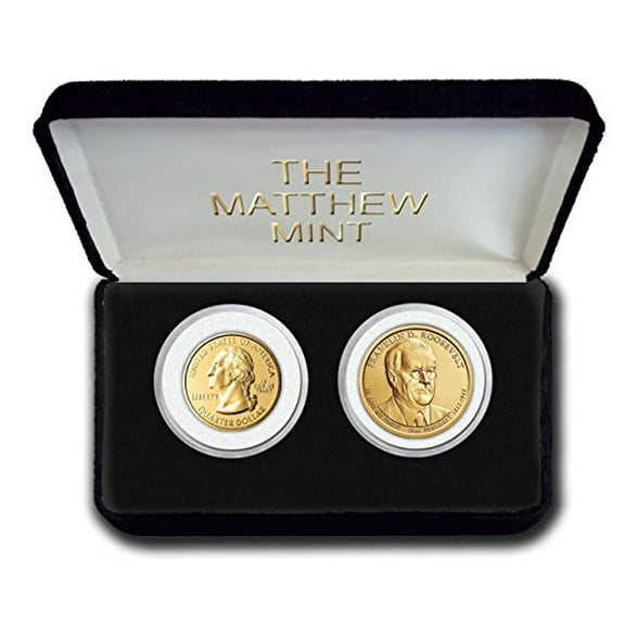 Gold Plated Washington Quarter and FDR Dollar 2 Coin Set