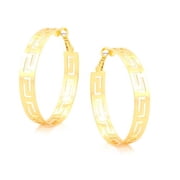 Gold-Plated Wide Greek Key Hoop Earrings