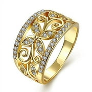 Gold Plated Wide Hollow Flower Butterfly Ring Cocktail Statement Anniversary Rings for Women Girlfriend CR098 Gold, Size 9