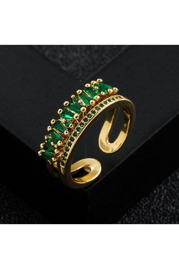 Gold Plated Zircon Ring With Double Layer Design Brass Copper Jewelry For Elegant Everyday Wear Rainbow Shines