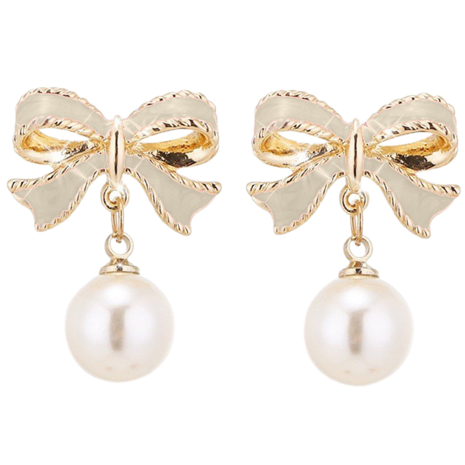 Gold Plated bow-knot shape Pearl Clip on Earrings No Pierced for Women ...