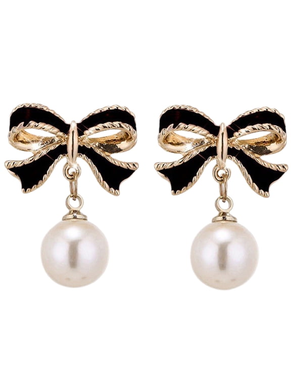 Gold Plated bow-knot shape Pearl Clip on Earrings No Pierced for Women Ear Clip,Simulated Pearl Bow Clip on Earrings for Women Trendy Stuff Xmas Jewelry Stocking Stuffers Christmas Gifts