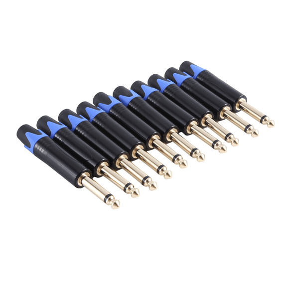 Gold Plating 10Pcs Plug Mono Professional 2 Pole 6.35mm 6.5mm Stereo Jack Plug 6.35mm Jack Blue