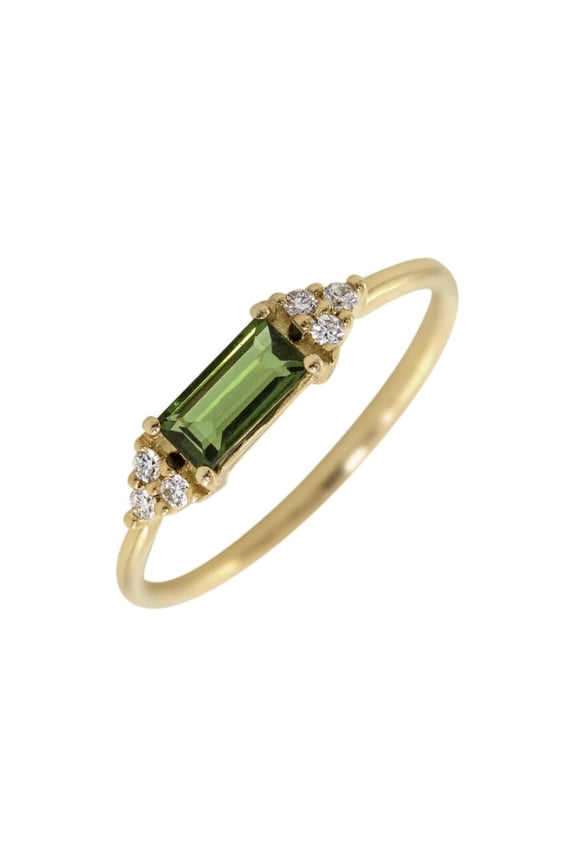 Gold Platted Baguette Ring Lab Created Stone Green Tourmaline And Stone Ring- Tourmaline Gold Ring,Minimal Gold Ring Statement Ring,Ring For Women