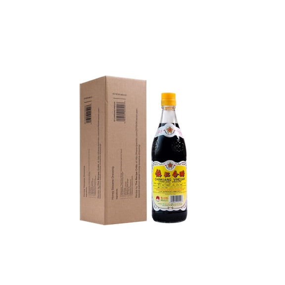 Gold Plum Chinkiang Vinegar, GGA1 18.6 FL Oz Zhenjiang Black Vinegar, Chinese Black Rice Vinegar, Authentic Zhenjiang Xiang Cu for Potsticker, Dumpling, Eggroll, Salad, and Soup, Foam Box1-Pack