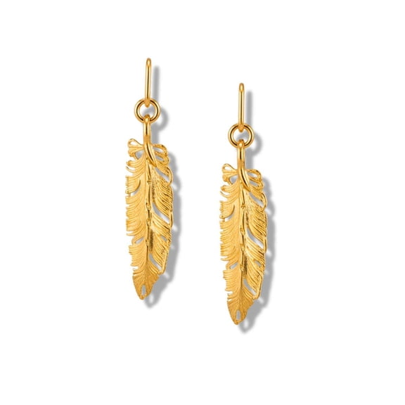 Gold Plume Dangle Post Earrings