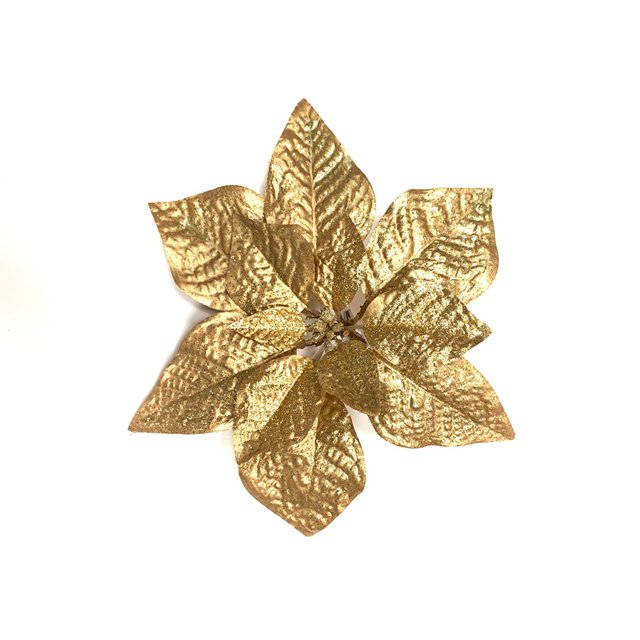 Gold Poinsettia Christmas Clip Ornament, 11 in, 0.43 oz, by Holiday