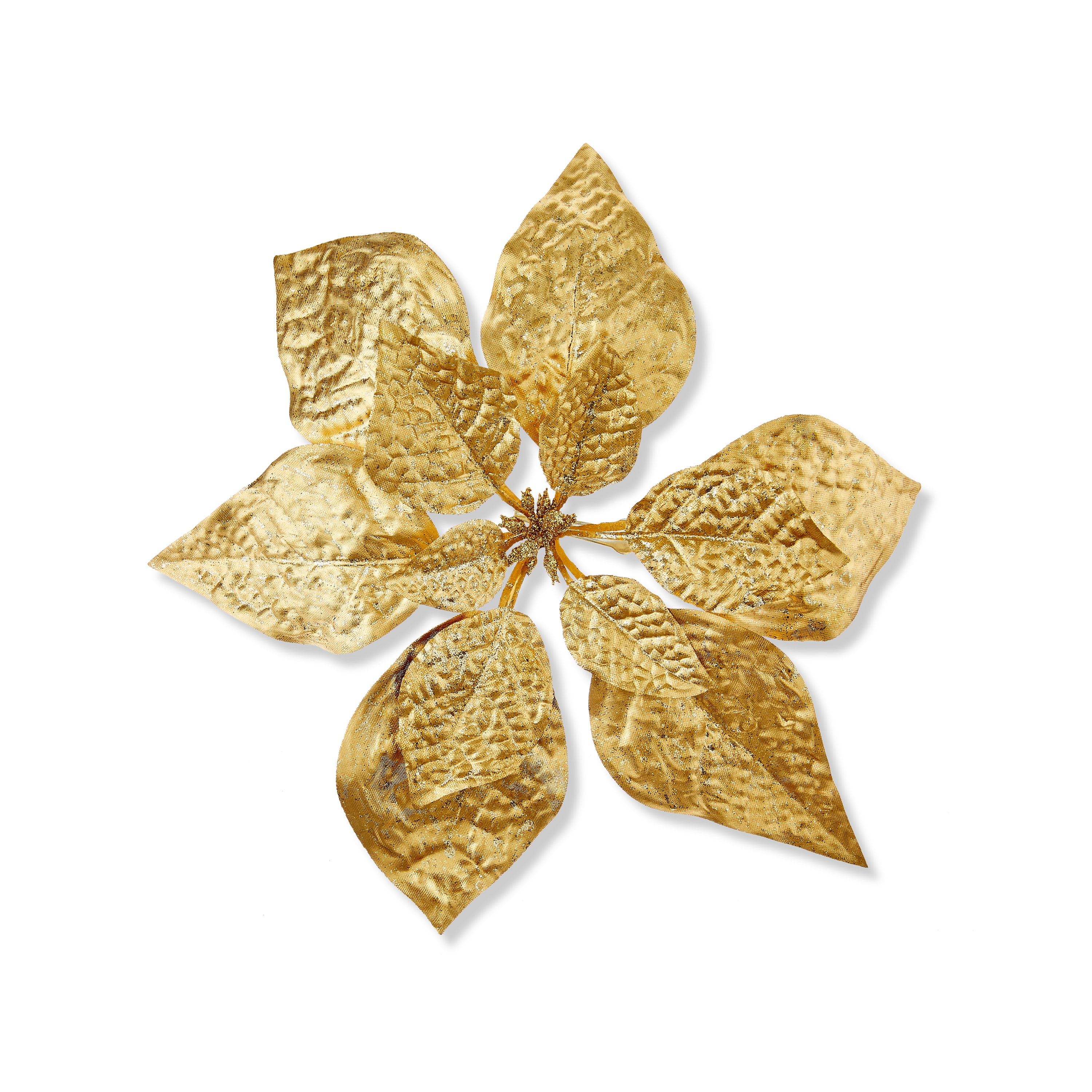 Gold Poinsettia Christmas Clip Ornament, Polyester, 11 in, 0.43 oz, by Holiday Time