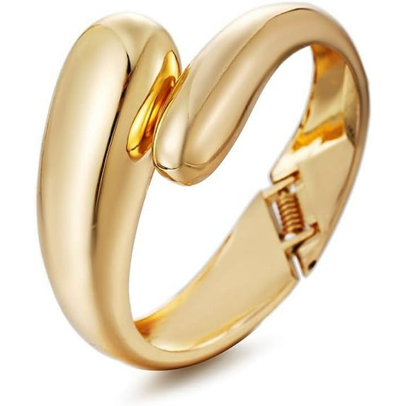 Gold Polished Chunky Twisted Hinged Waterdrop Bangle Bracelet for Women Spiraled Oval Bangle Bracelet