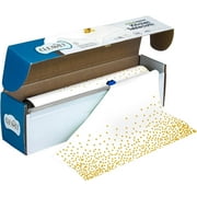 Gold Polka Dotted Black/White Plastic Tablecloth Roll for Wedding, Anniversary, Birthday, Celebration, Table Cover Fits 12 Rectangle Picnic Tables, Decorative Gold Color White with Gold Dots