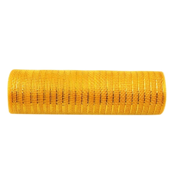 Gold Poly Mesh Ribbon With Foil, 10 Inches X 10 Yards Gold & Gold Wire Mesh Roll - For Wreaths Swags Bows Wrapping Decorating Fresh Flowers Weddings Packaging - Ideal For Diy