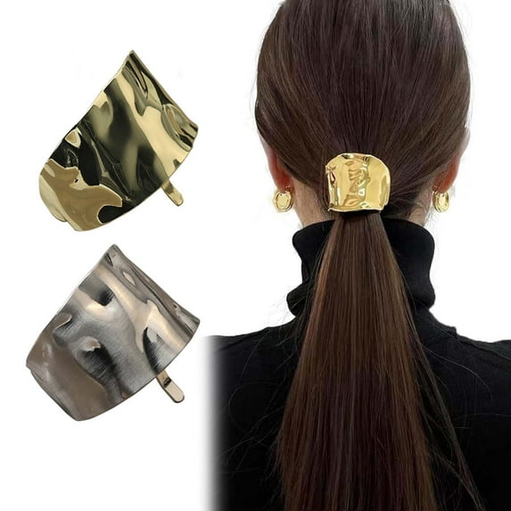Gold Ponytail Cuff Silver Metal Hair Elastic, Metal Hair Tie, Ponytail Hair Cuff, Gold Hair Cuff, Hair Elastic Hair Ties for Women Gold Hair Accessories