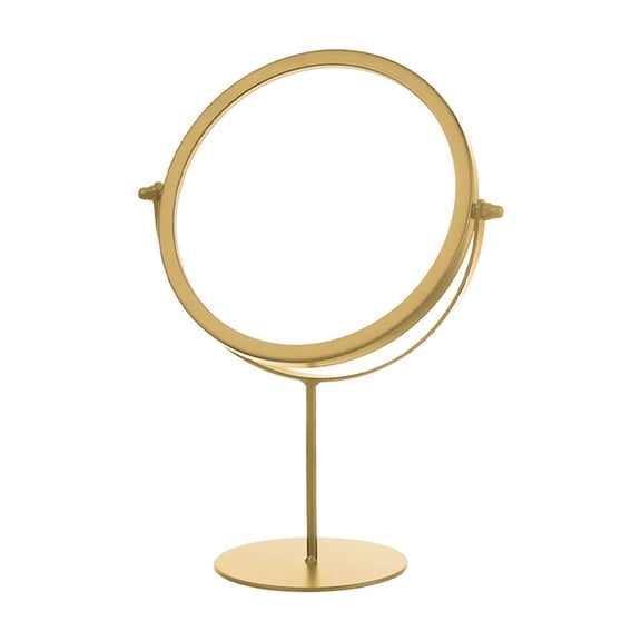 Gold Portable Makeup Mirror With Adjustable Height And Rotation For Precise Application Metal Construction With Rounded Shape For Safe And Stylish Use