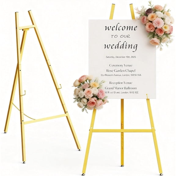 Gold Poster Easel Stand for Wedding Sign, Large Heavy Duty Welcome Wedding Sign Display 4-Tier Adjustableart Easel for Painting 1pcs