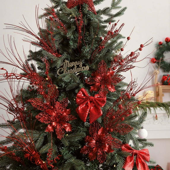 Gold Powder Christmas Flower Decorations Glitter Berry Stems Floral Picks for Tree Wreath Centerpiece Holiday Arrangements Festive Crafting Supplies Plastic Floral Accessories Christmas Decor
