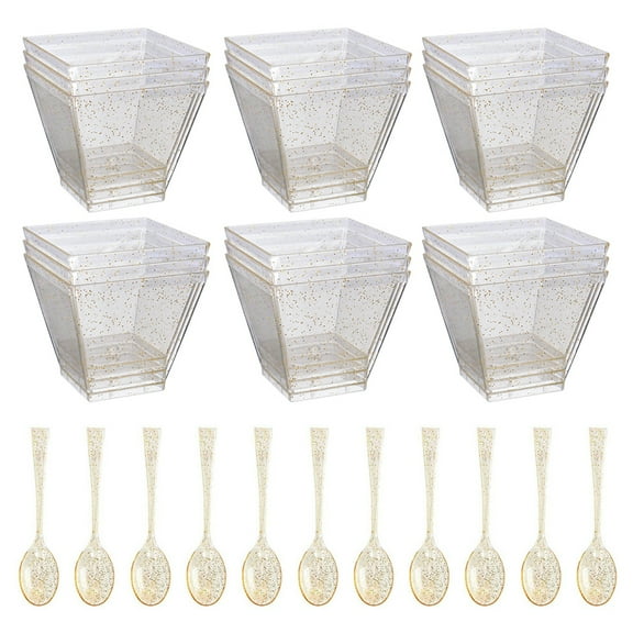 Gold Powder Dessert Cup Sundae Cups Clear Plastic Cheesecakes Mini