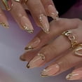 thumbnail image 1 of Gold Press on Nails French Tip Fake Nails Almond False Nails Press Ons Pearl Glossy Full Cover Acrylic Glue on Nail Medium Artificial Stick on Nail or Women Manicure 24Pcs, 1 of 7
