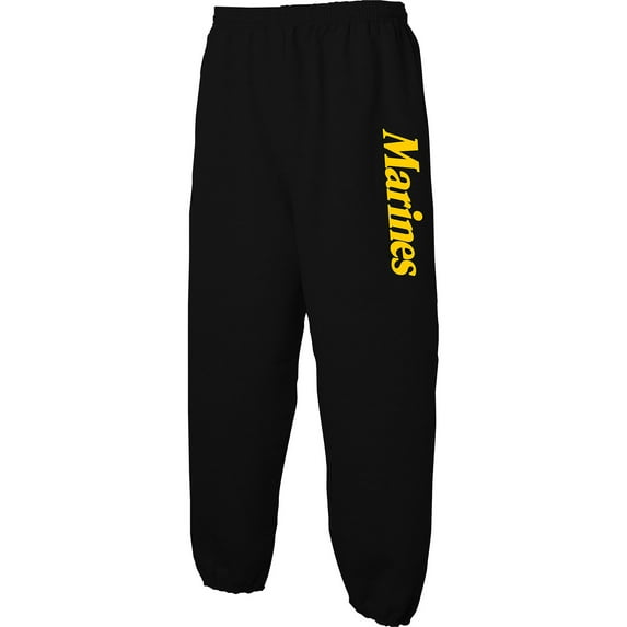 Gold Print Marines Sweat Pants in Black