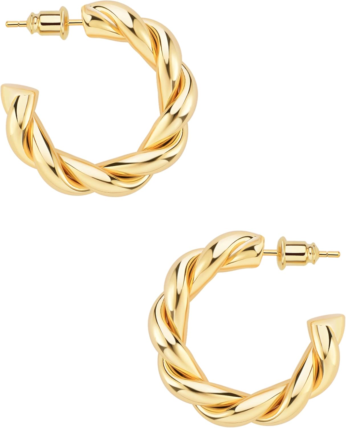 Gold Pro Hoop Earrings, 14K Real Gold Plated Chunky Miniature Hoop Earrings for Women Lightweight Jewelry Gifts 14/20/30/35/45MM[t282]