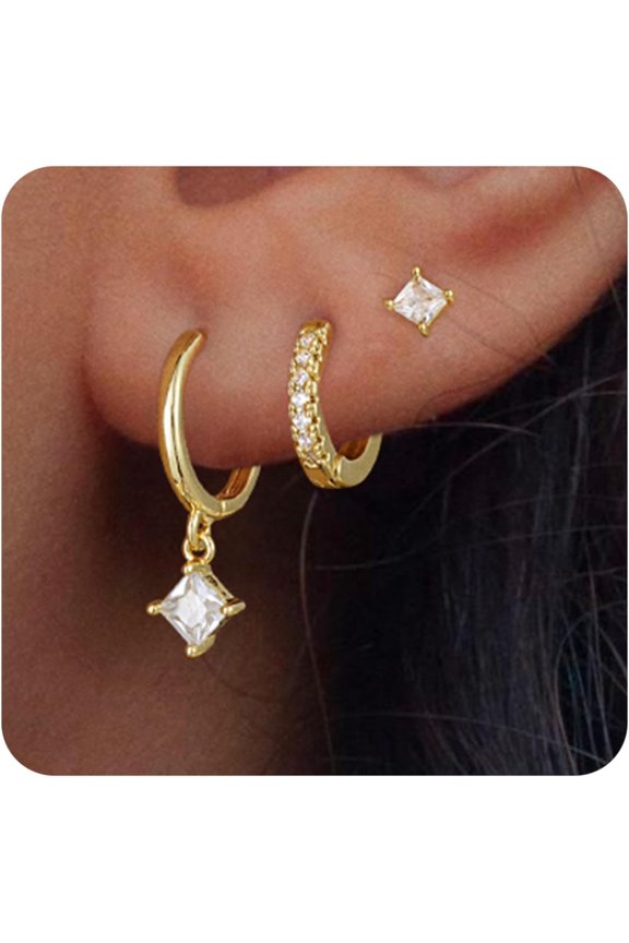 Gold Pro Hoop Earrings Set intended for Women Chic, Hypoallergenic 14K Gold Plated Stack Earring Mini Diamond Lightweight Mini Dangle Earrings Jewelry Gifts[p928]
