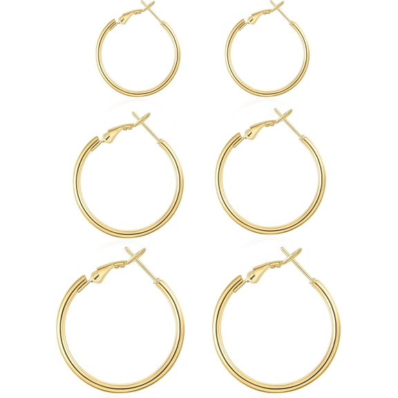 Gold Pro Hoop Earrings14K Gold Electroplated Hoops ideal for women, Thin Hoop Oversize 30/50/60mm, High-Grade Stainless Steel Substantial Hoop Earrings 3 Pairs[j409]