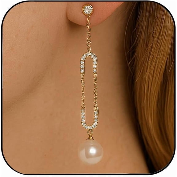 Gold Pro Pearl Drop Earrings for Women Wedding Jewelry Statement Dainty Cubic Zirconia Chain Earrings for Women Dangling Party Prom Contemporary[c322]