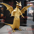 Gold Pterodactyl REDBROKOLY mascot costume character dressed with a ...