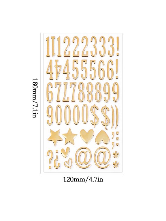 Gold Puffy English Letter Stickers, Christmas Stocking Decor, DIY Journal Accessories, High-Gloss Metallic Self-Adhesive Raised Letters for Gift Wrapping Scrapbooking Craft Stickers