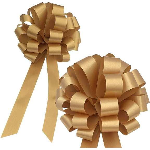 Gold Pull Bows with Tails - 8" Wide, Set of 6, Thanksgiving, Fall, Christmas, Wedding