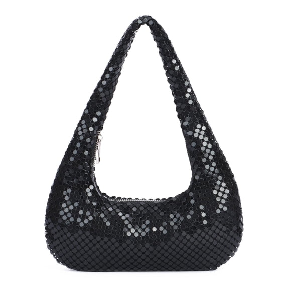 Gold Purse for Women Beaded Shoulder Handbag Moon Hobo Top Handle Satchel Evening Bag for Wedding Cocktail