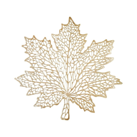 Gold Pvc Maple Leaf Shaped Placemat Heat Resistant Waterproof Non-Slip Hollow Design Washable Table Mat For Dining Table Kitchen Wedding Party Decor 42X42Cm