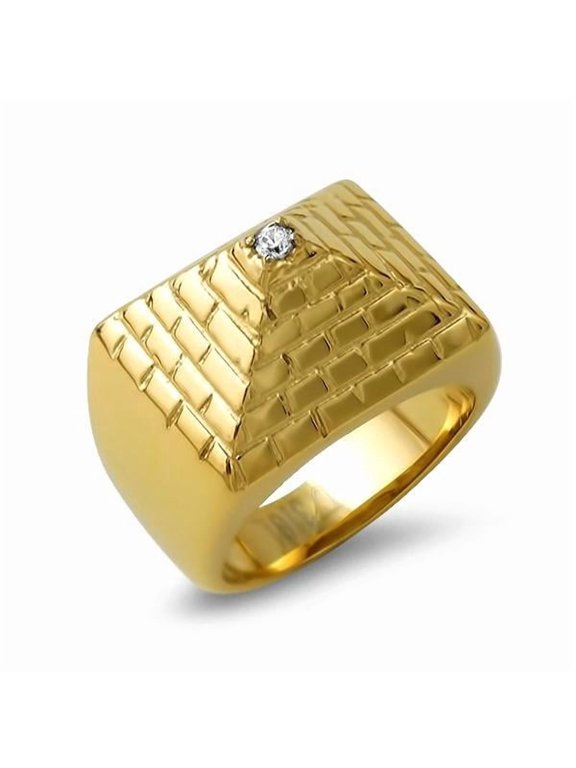 Gold Pyramid Stainless Steel CZ Ring
