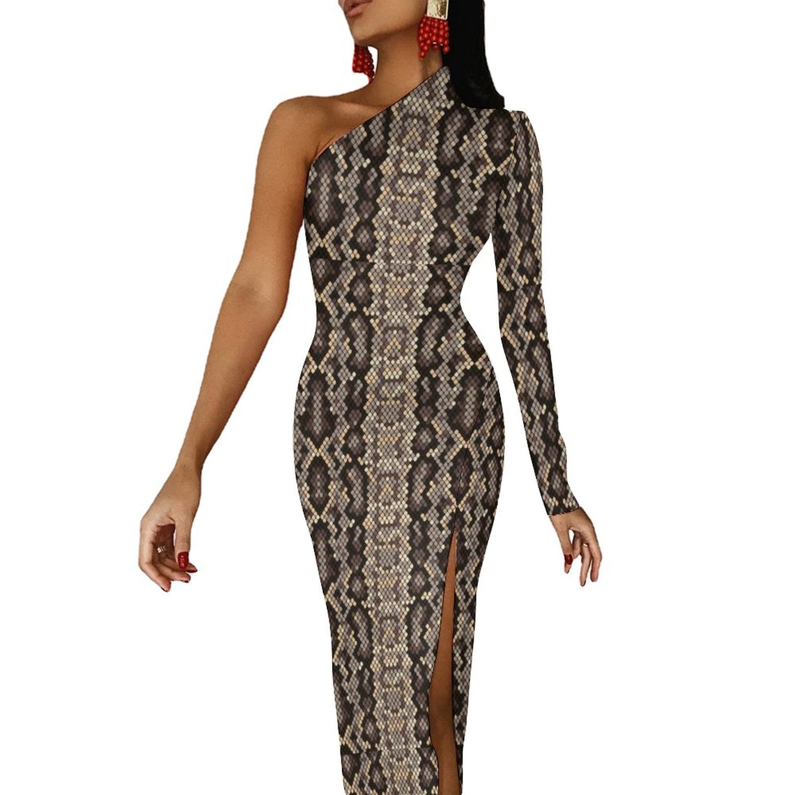 Gold Python Snakeskin Maxi Dress Long Sleeve Animal Print Vintage ...