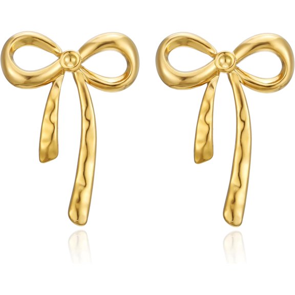 Gold Quality Bow Earrings for Women Hammered Robbin Bow Earrings Statement Bow Earrings[t628]