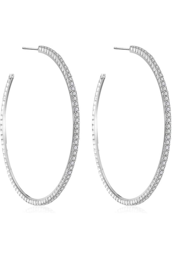 Gold Quality Silver CZ Open C Hoops Earrings, Crystal Cubic Zirconia Hoop Earring Gift for Women[k453]